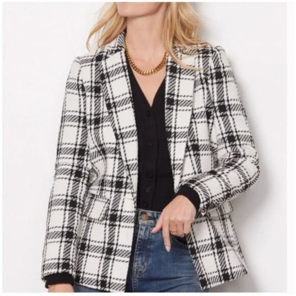 EVEREVE Kennedy Plaid Tweed Blazer Black White Sz XS $158 {3P2} - Picture 2 of 7